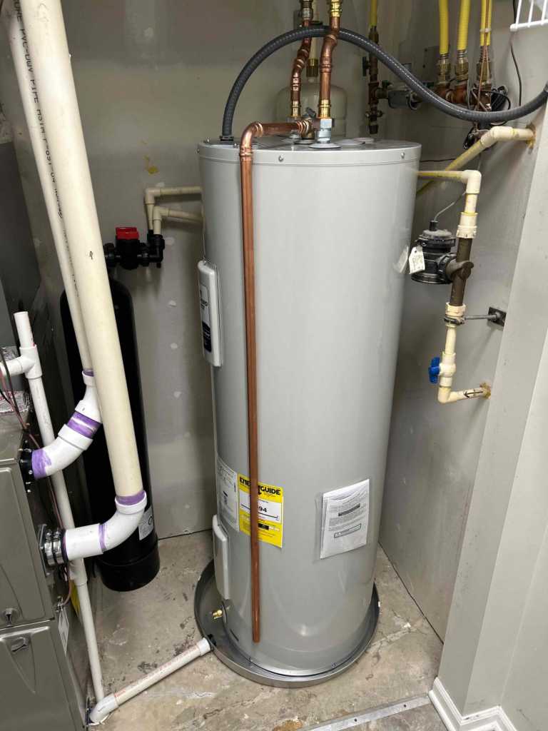 A Bradford White tank water heater.